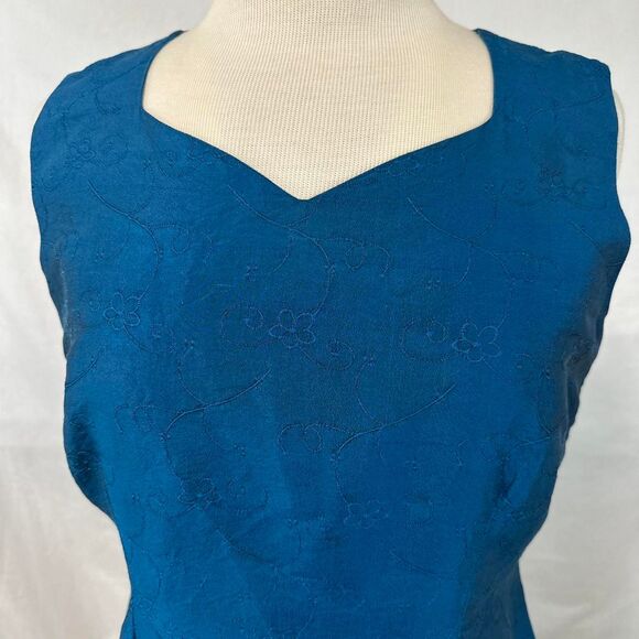 WORTHINGTON 100% Silk Teal Floral Sheath Dress Cocktail Womens 12P Embroidered - Picture 2 of 5